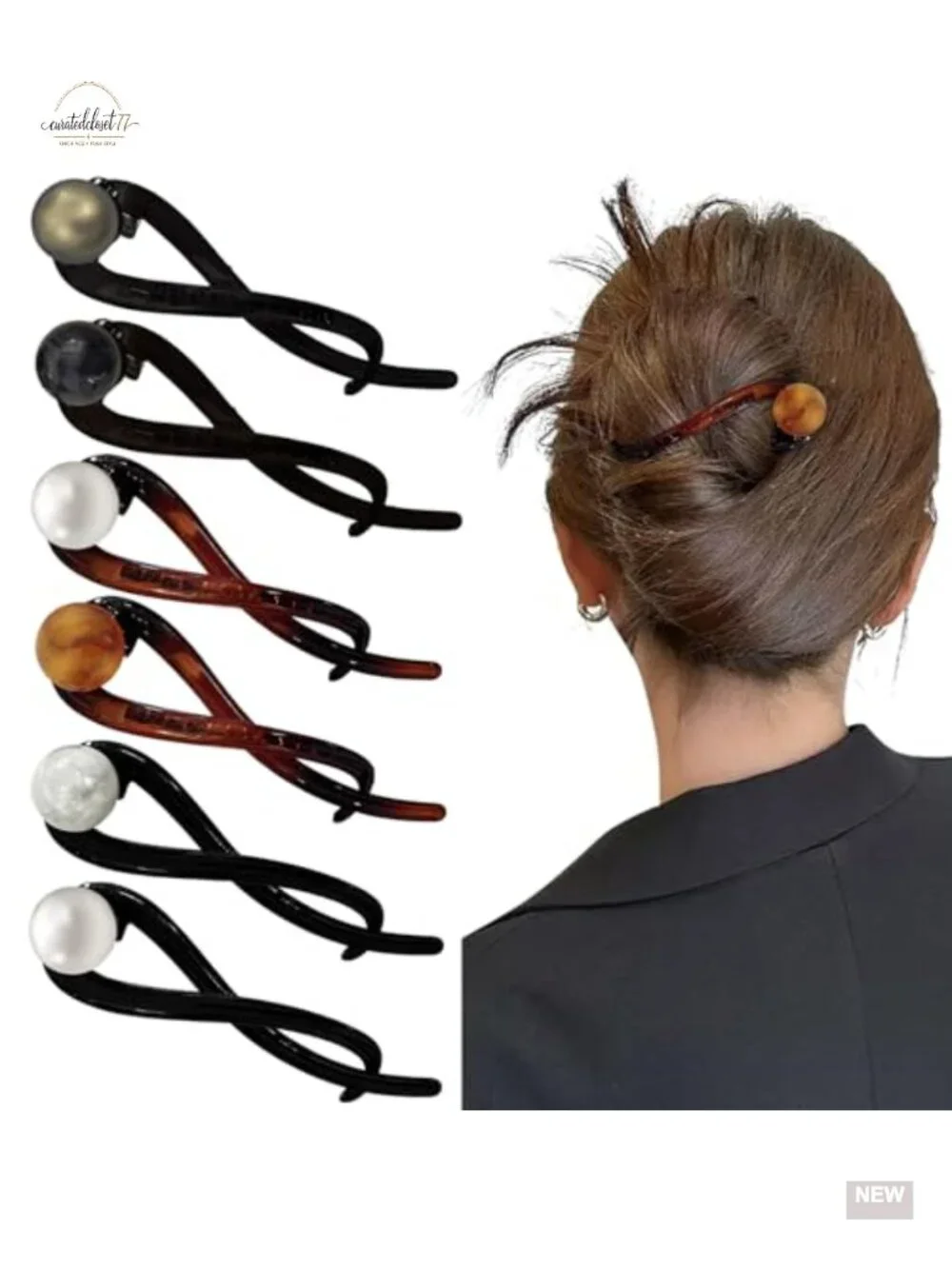 6 French Twist Pearl Hair Pins Clips for Thick Hair